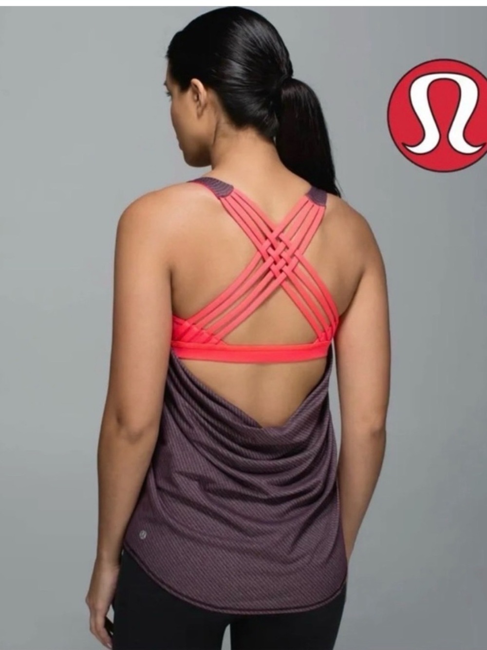 Lululemon Wild Tank Top 2-in-1 Heathered Black Cherry Coral Size 8 Built-In Bra - Picture 2 of 9